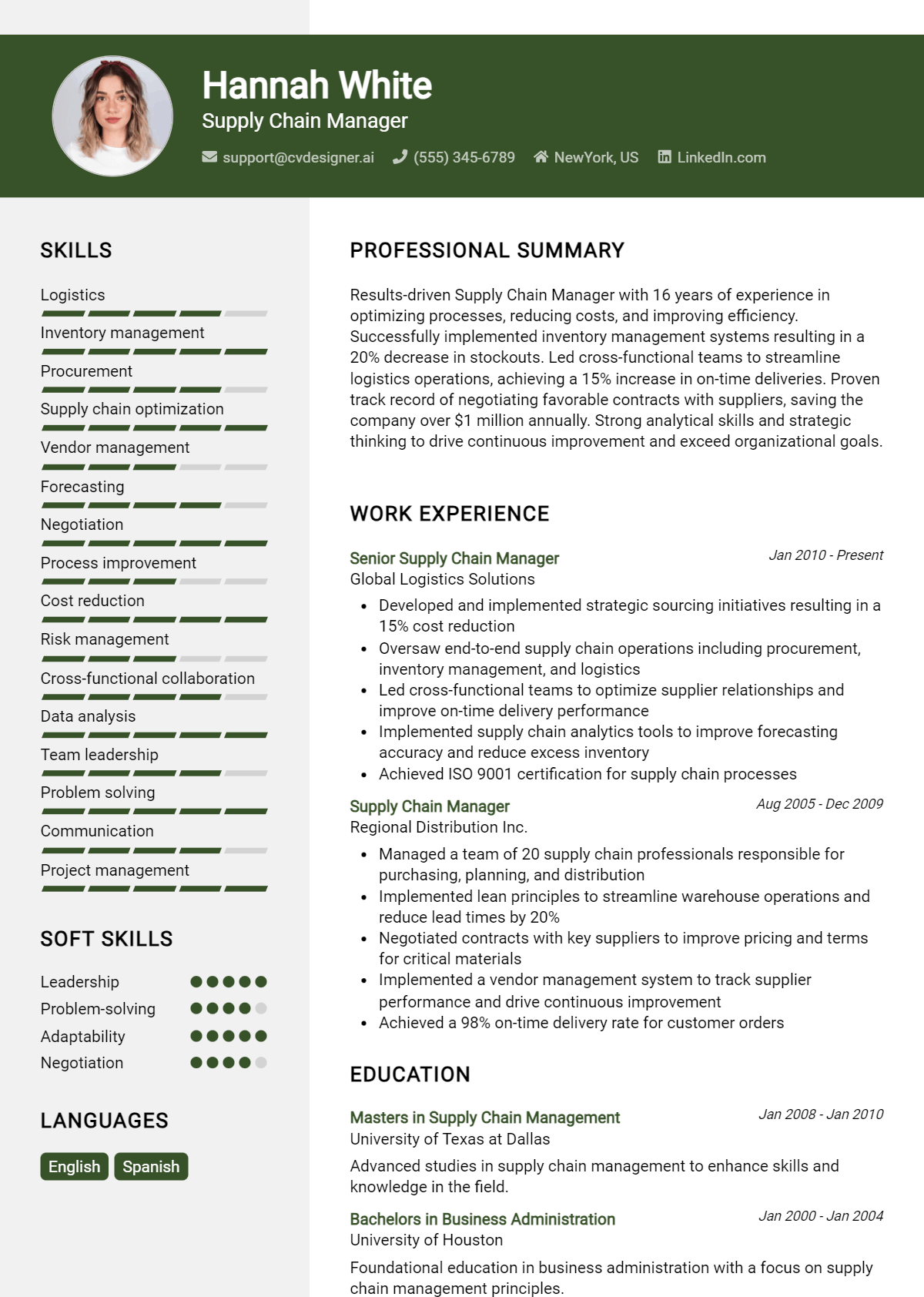 Supply Chain Manager Resume Example