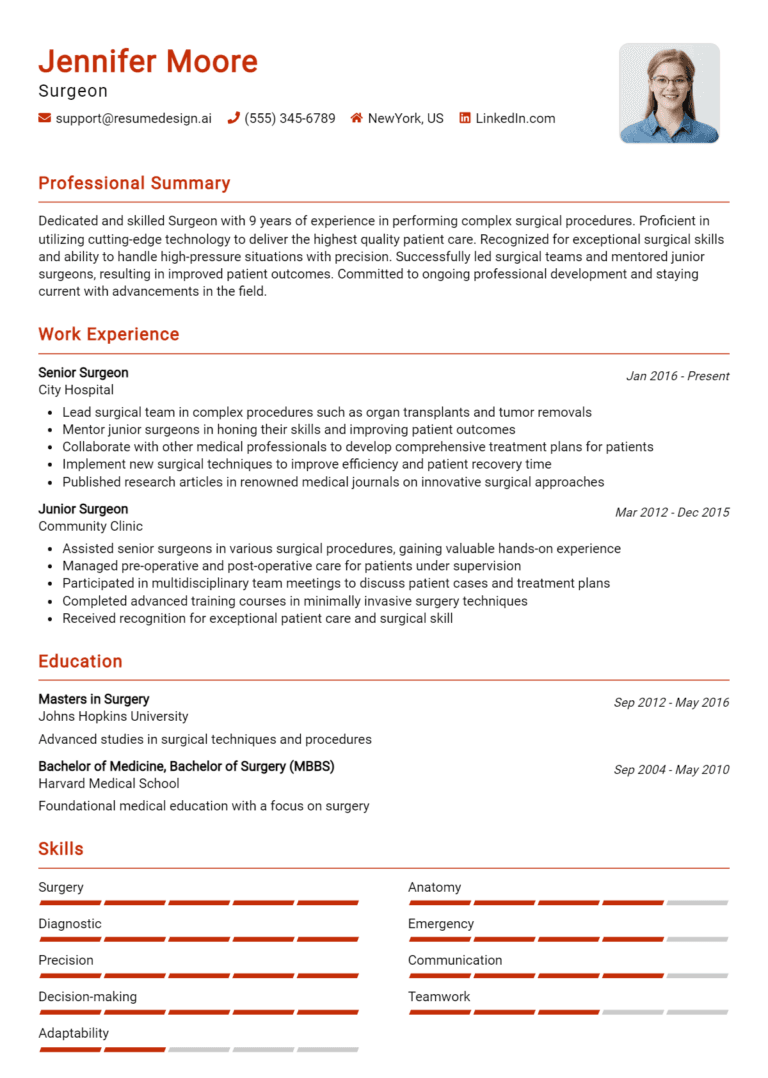 12 Surgeon Resume Examples And Templates for 2025: Best Tips