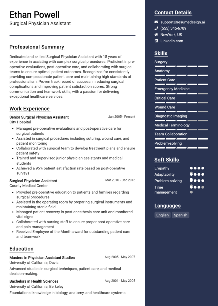 Surgical Physician Assistant Resume Example