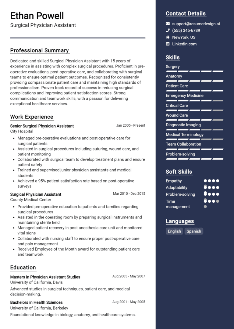 11 Surgical Physician Assistant Resume Examples And Templates for 2025: Best Tips
