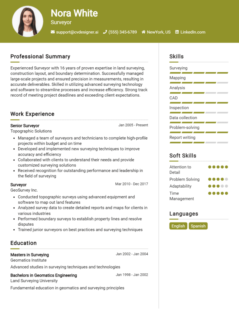 15 Surveyor Resume Examples And Templates for 2025: Expert Tips