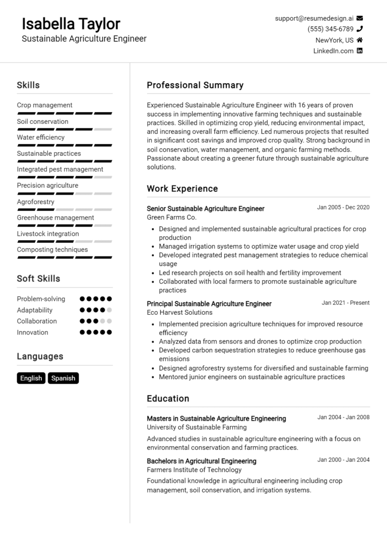 19 Sustainable Agriculture Engineer Resume Examples And Templates for 2025