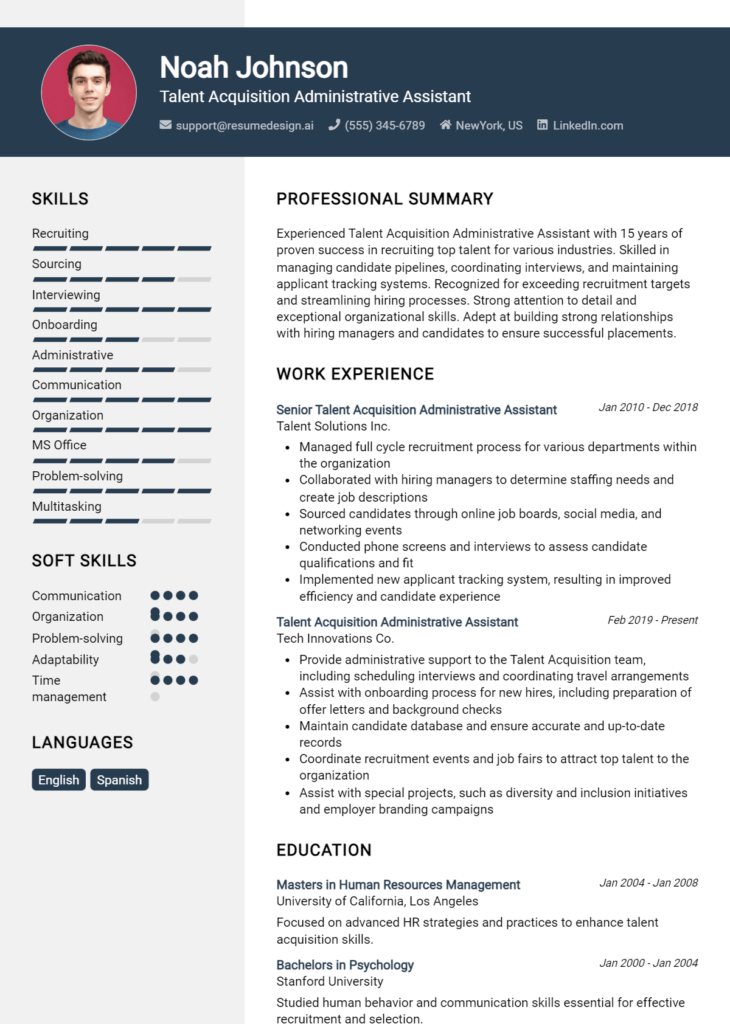 Talent Acquisition Administrative Assistant Resume Example