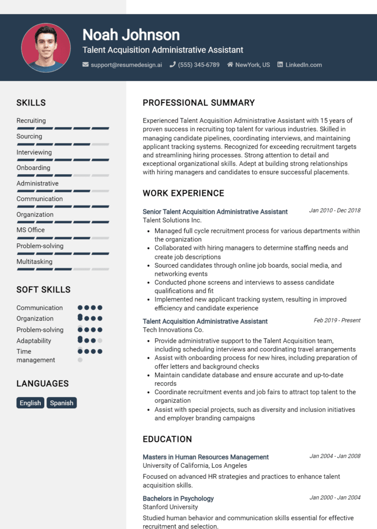 16 Talent Acquisition Administrative Assistant Resume Examples And Templates for 2025: Best Tips