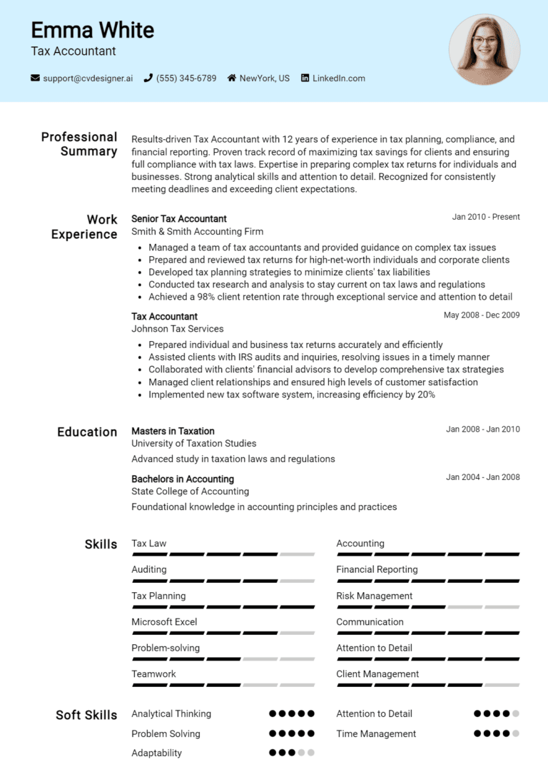 15 Tax Accountant Resume Examples And Templates for 2025