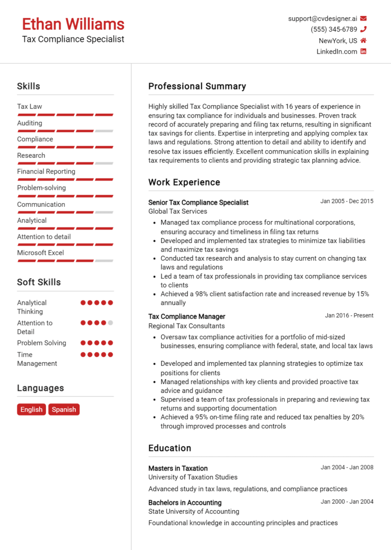 16 Tax Compliance Specialist Resume Examples And Templates for 2025: Expert Tips