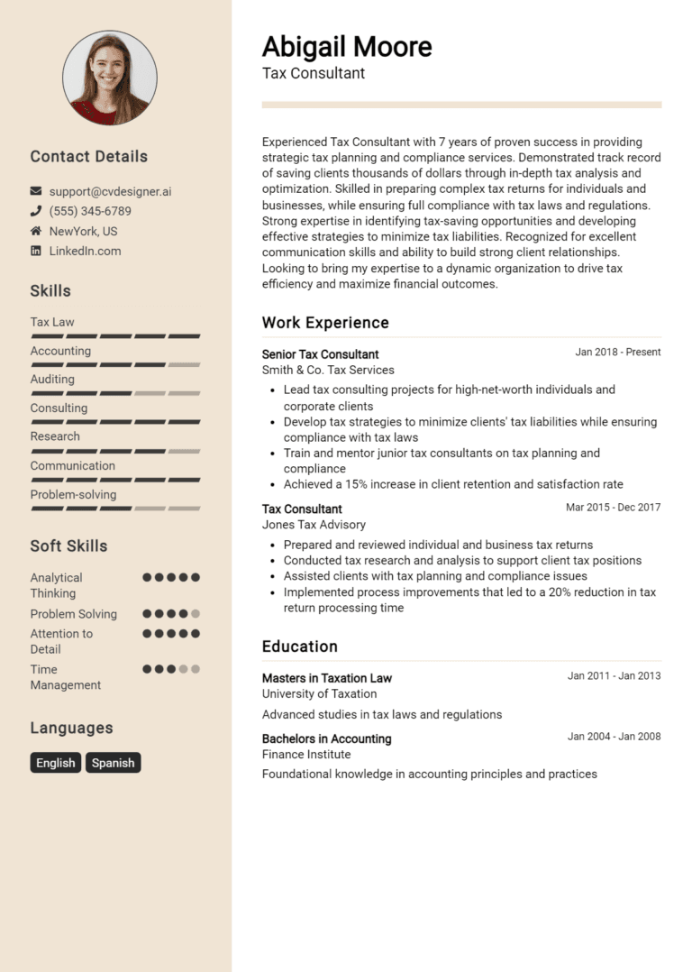16 Tax Consultant Resume Examples And Templates for 2025
