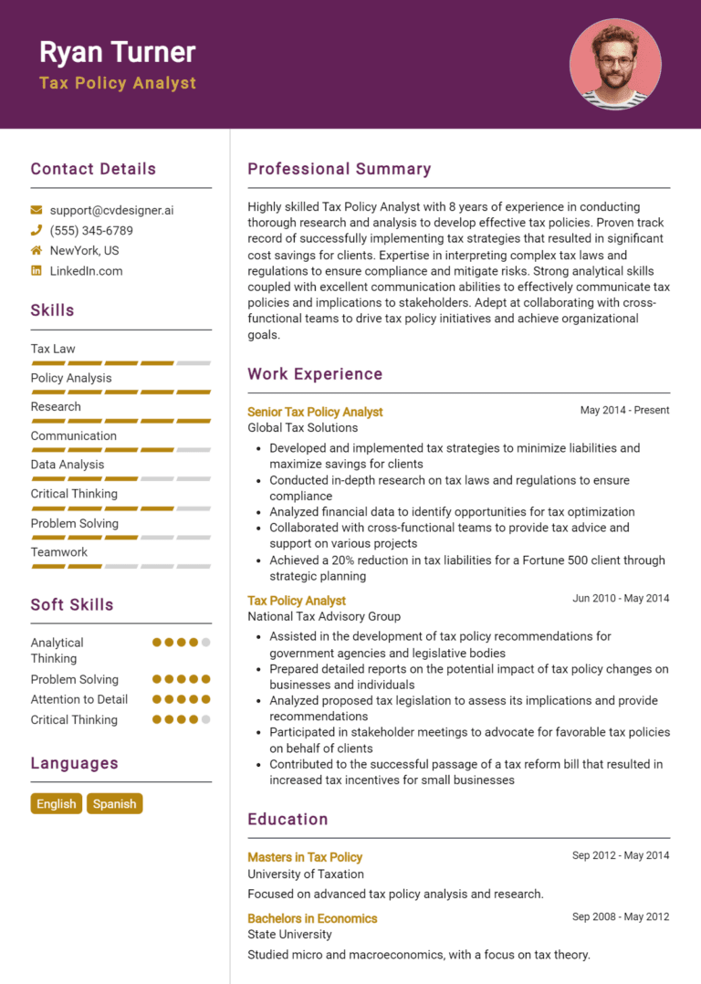 16 Tax Policy Analyst Resume Examples And Templates for 2025
