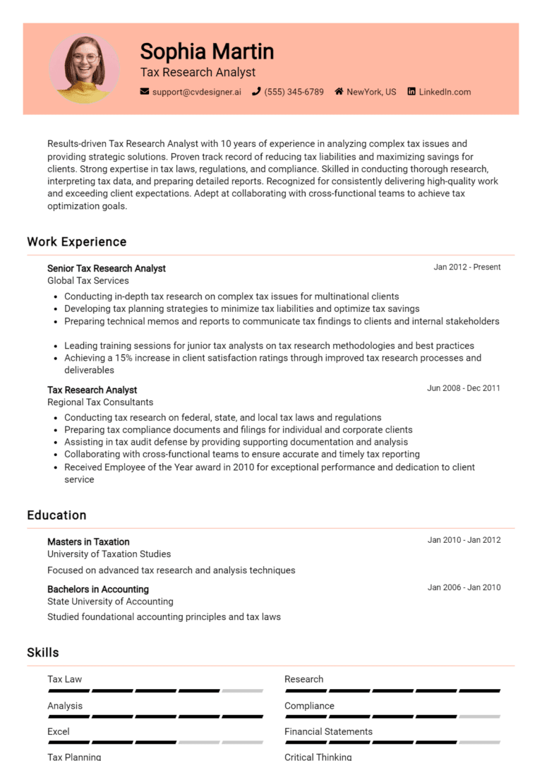 16 Tax Research Analyst Resume Examples And Templates for 2025: Best Tips