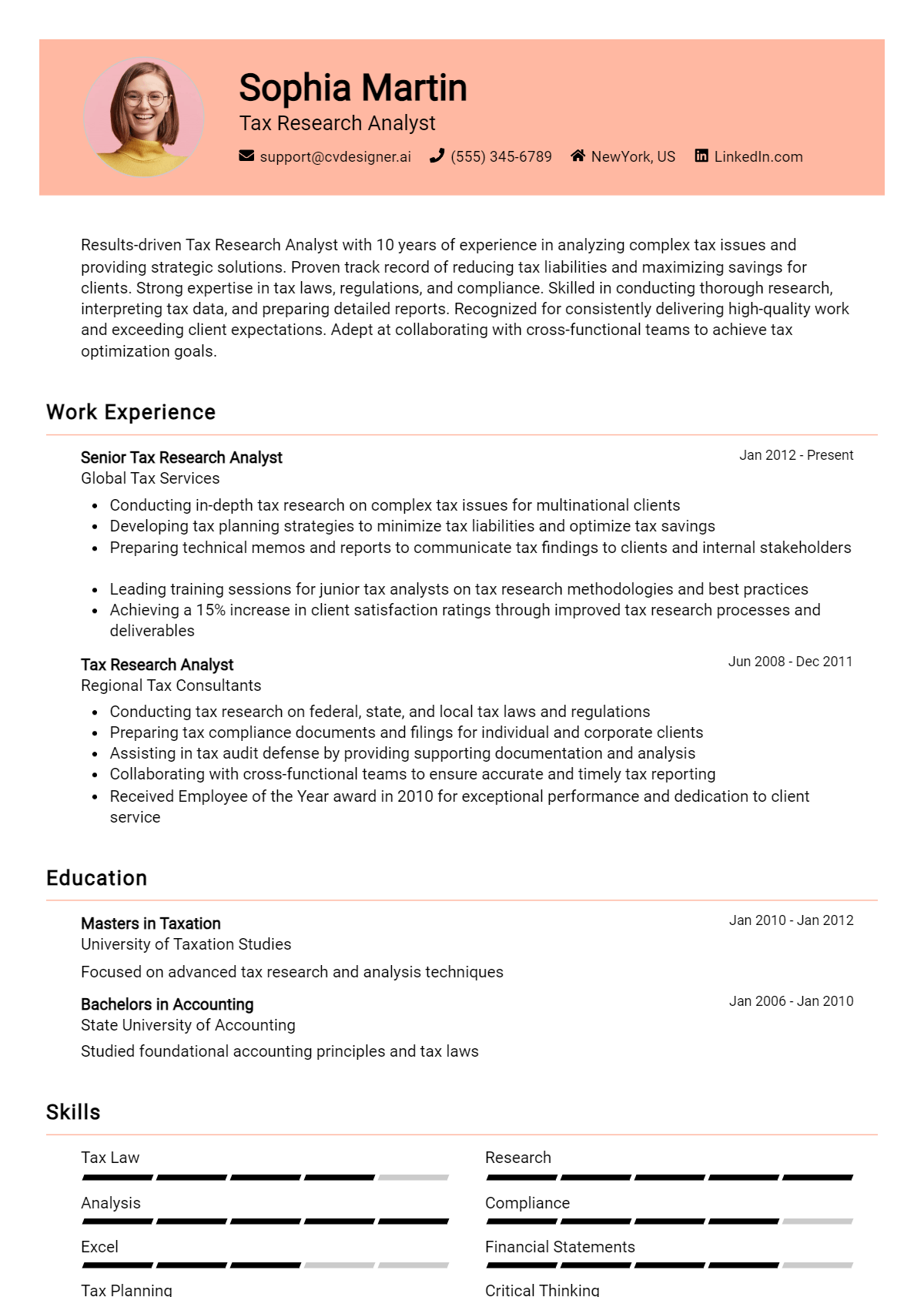 Tax Research Analyst Resume Example