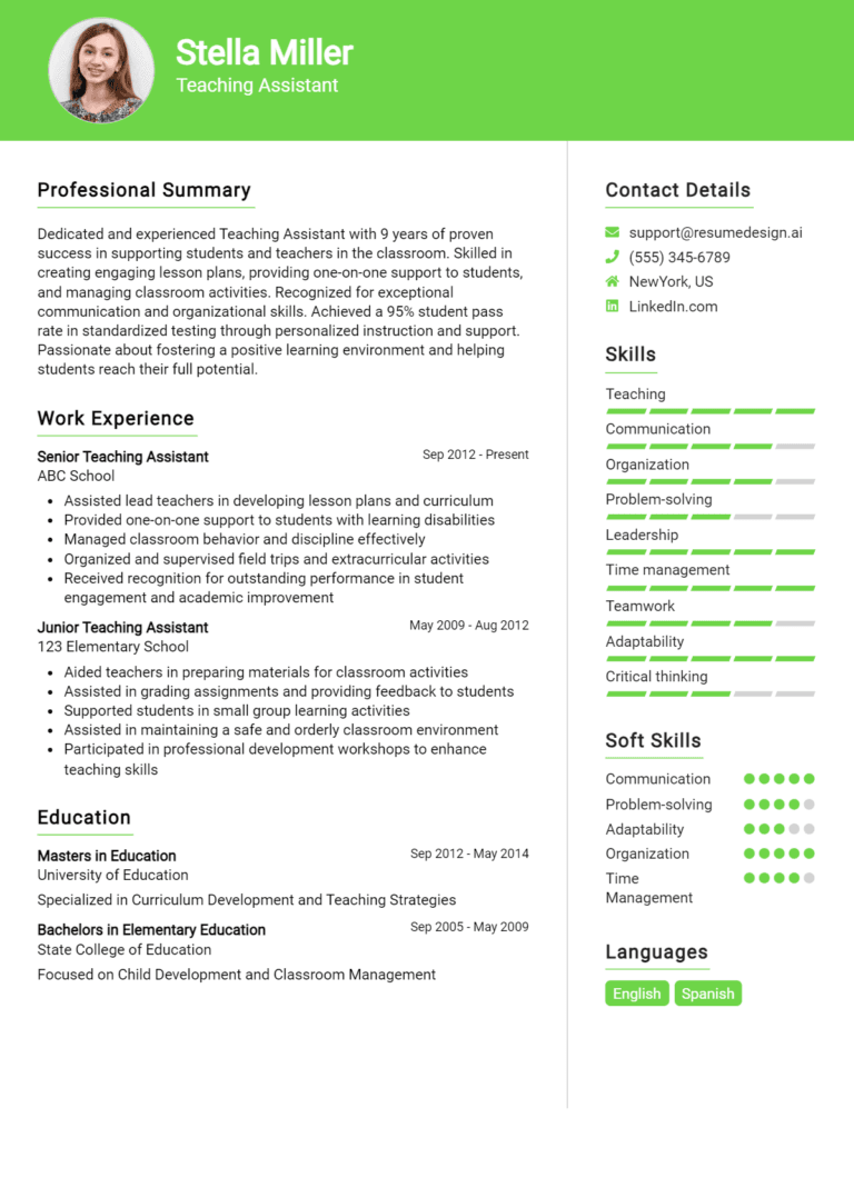 15 Teaching Assistant Resume Examples And Templates for 2025: Top Tips