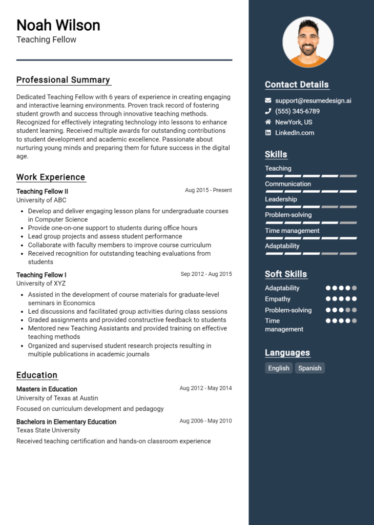 Teaching Fellow Resume Example