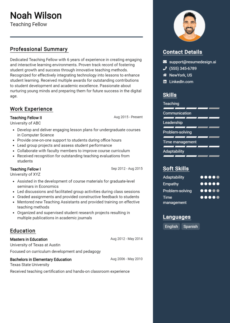 15 Teaching Fellow Resume Examples And Templates for 2025 (Downloadable)
