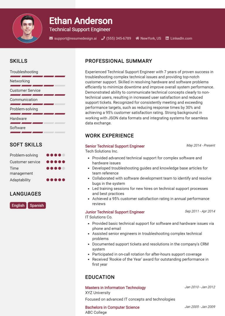 25 Technical Support Engineer Resume Examples And Templates for 2025