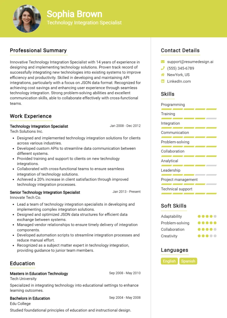 Technology Integration Specialist Resume Example