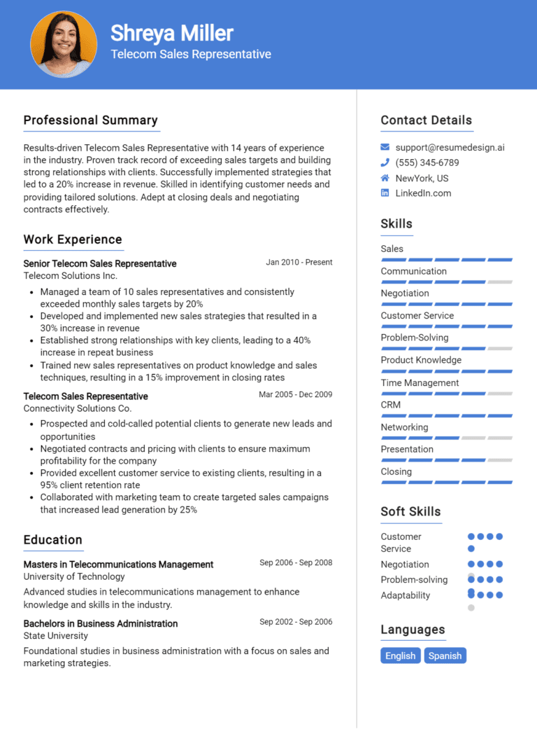 30 Medical Device Sales Representative - Telecom Sales Representative Resume Example 768x1078 
