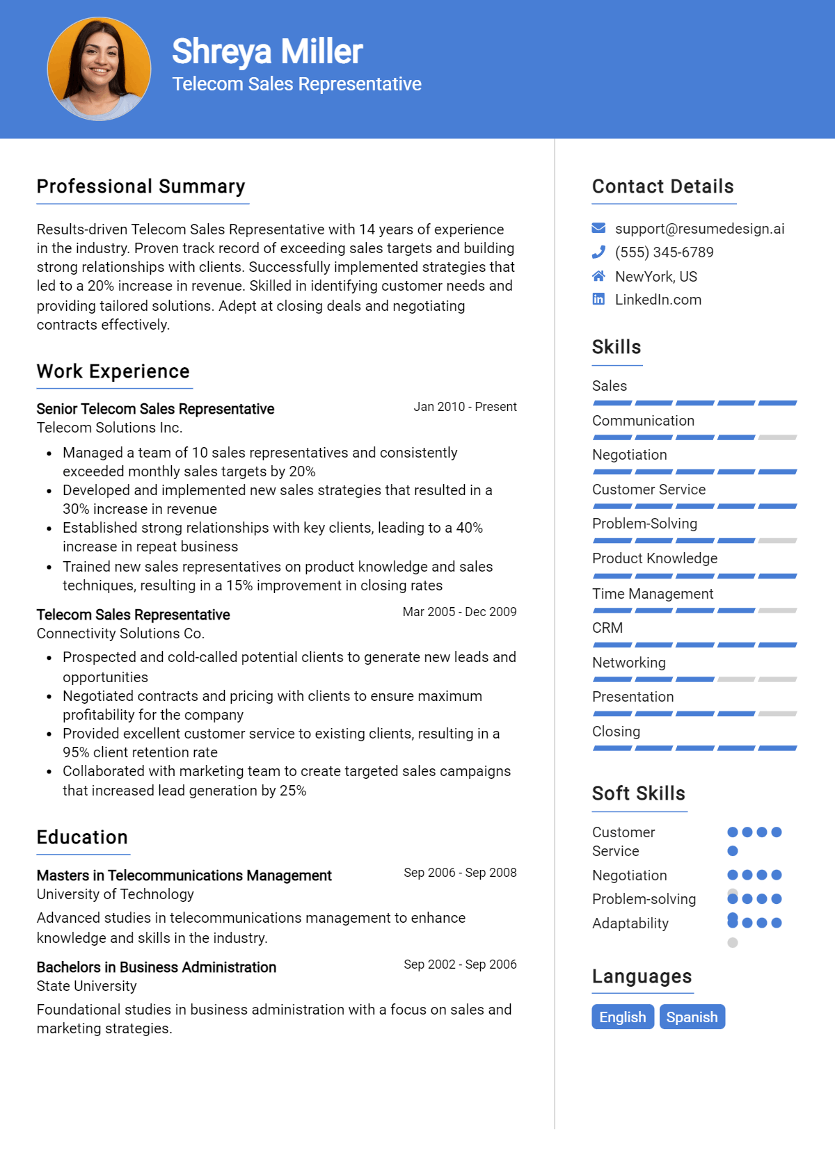 Telecom Sales Representative Resume Example