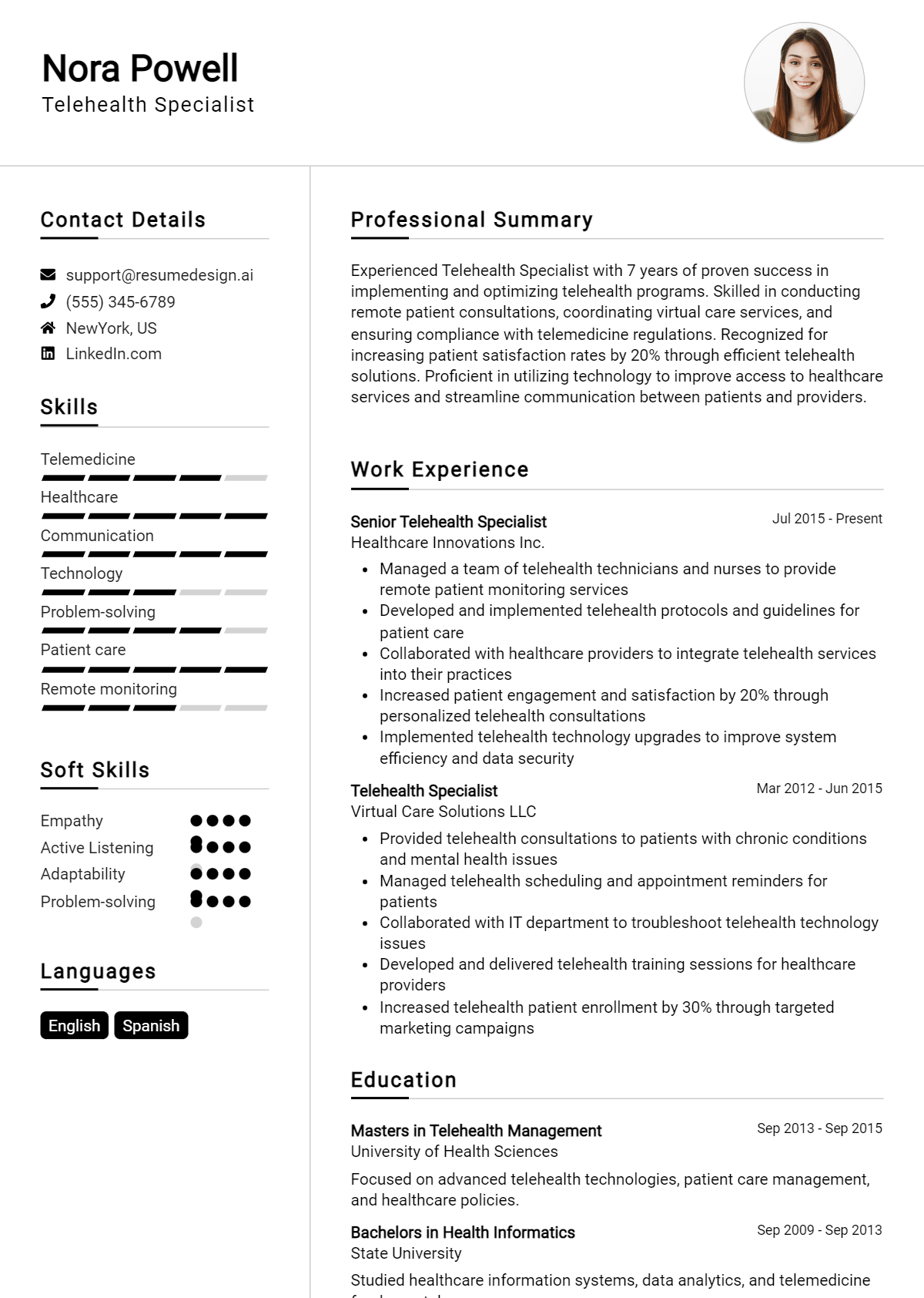 Telehealth Specialist Resume Example