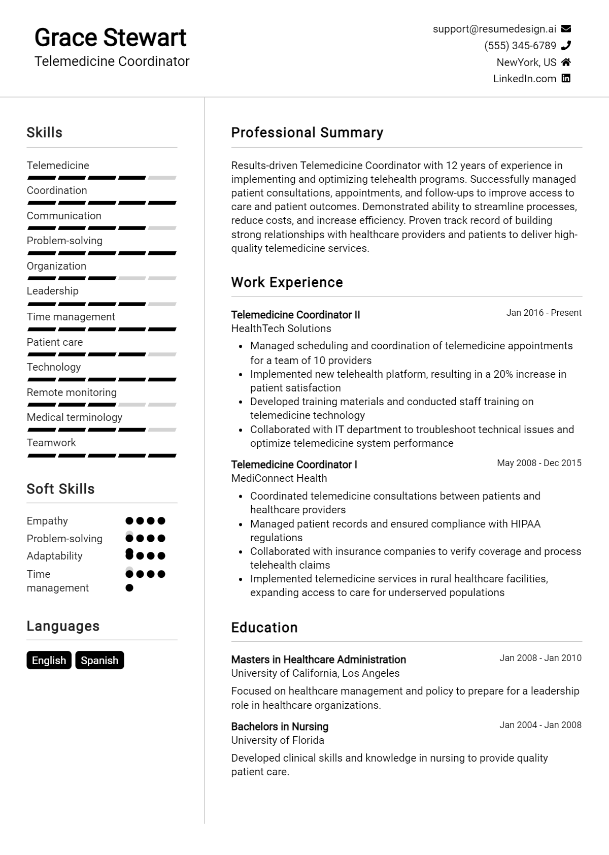 Telemedicine Coordinator Resume Example