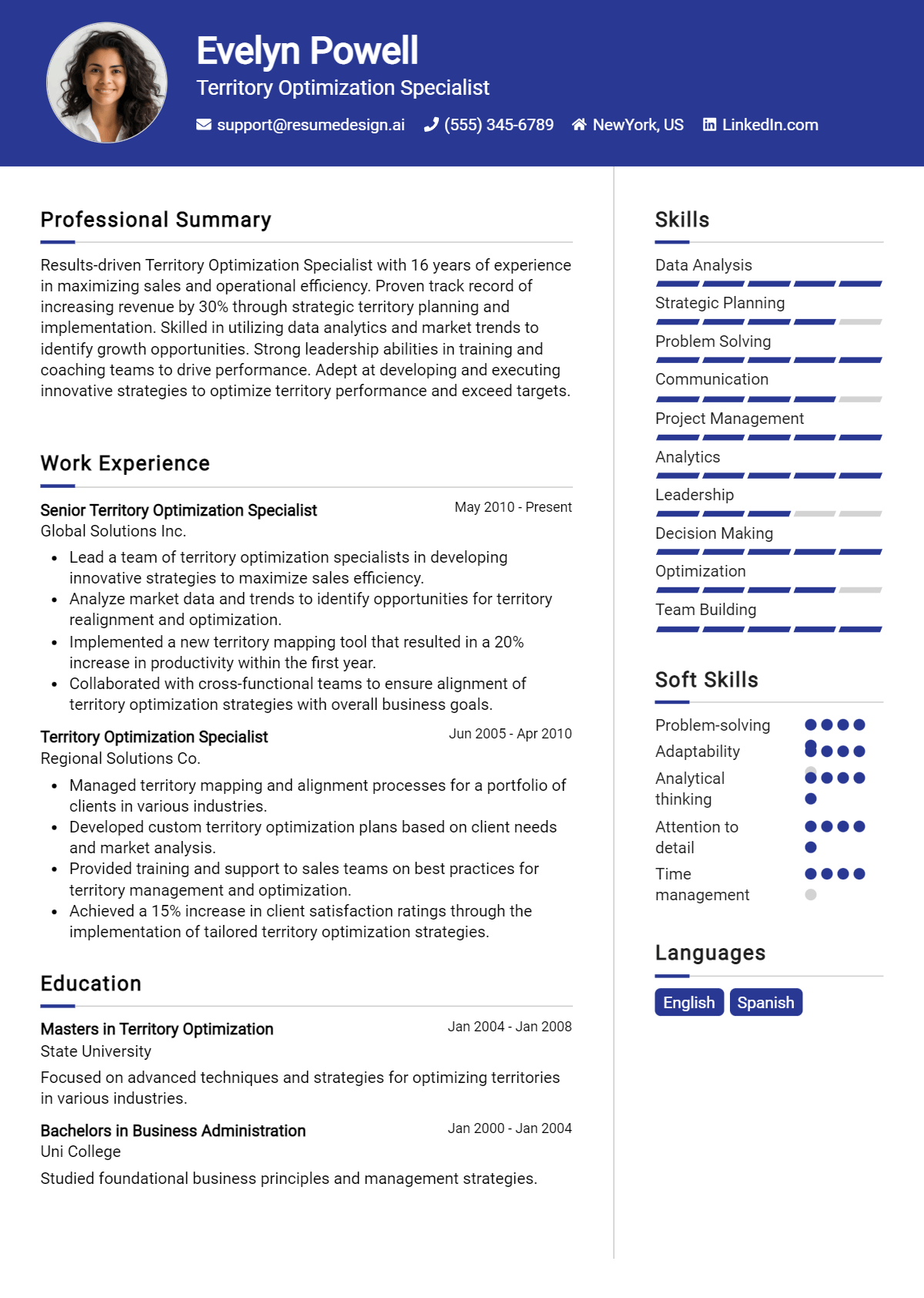 Territory Optimization Specialist Resume Example