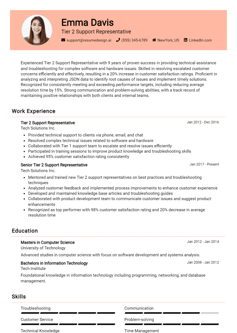 25 Tier 2 Support Representative Resume Examples And Templates for 2025