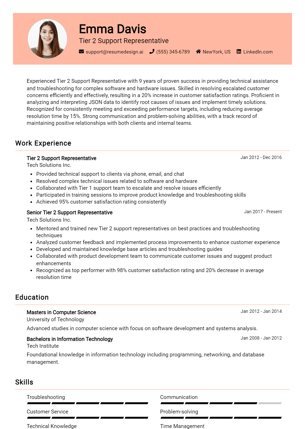 Tier 2 Support Representative Resume Example