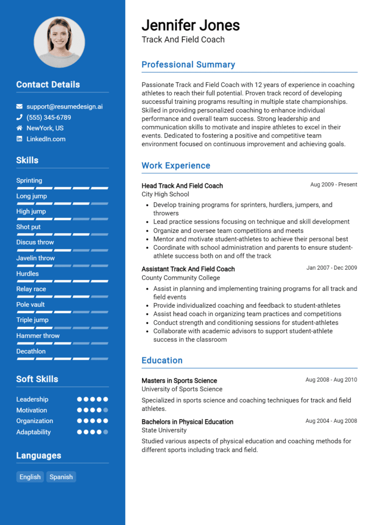 14 Athletic Coach Resume Examples - Track And Field Coach Resume Example 768x1078 