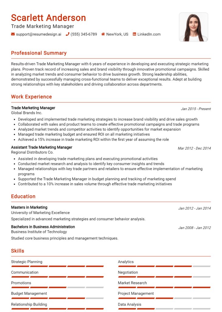 Trade Marketing Manager Resume Example