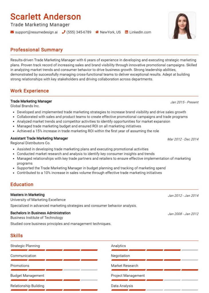 Trade Marketing Manager Resume Example