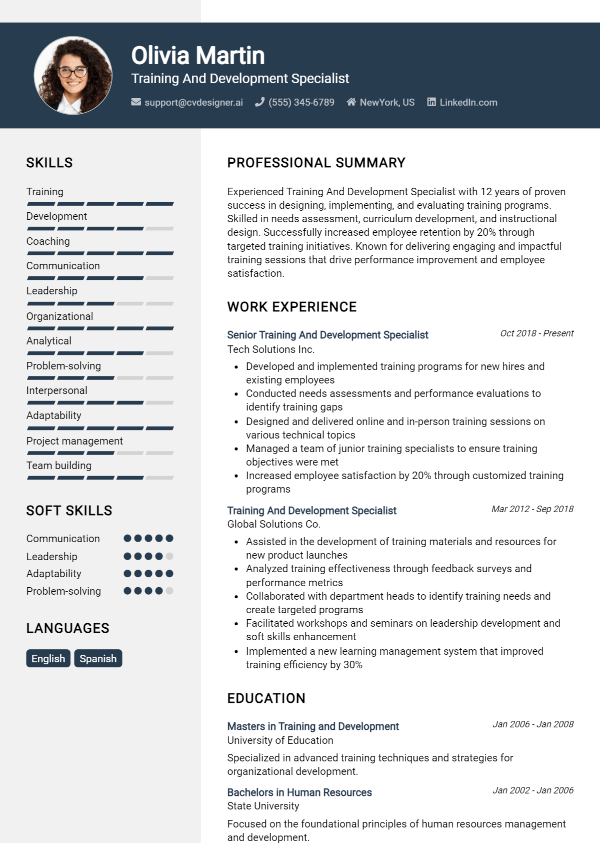 Training And Development Specialist Resume Example