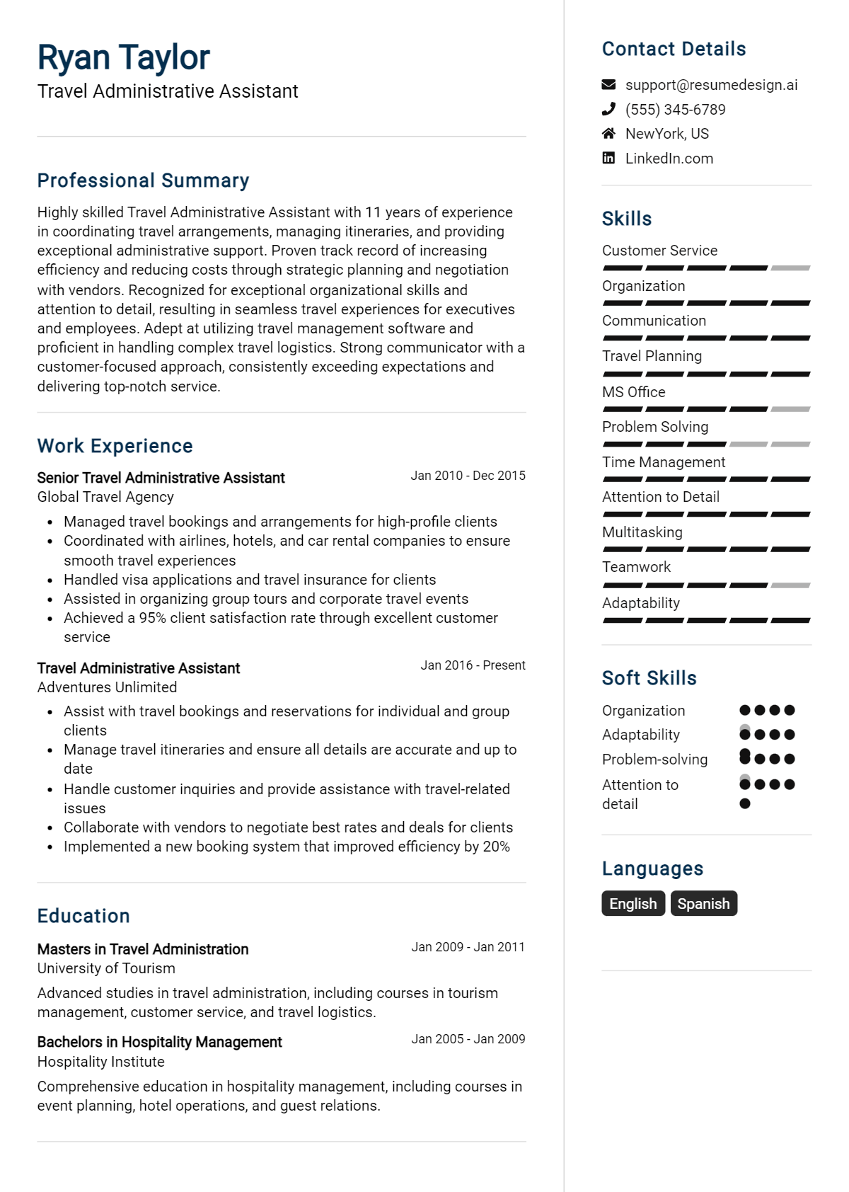 Travel Administrative Assistant Resume Example