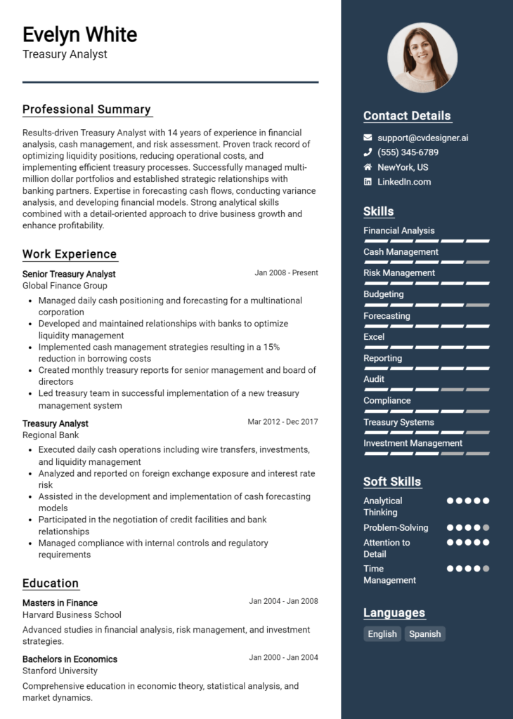 Treasury Analyst Resume Example