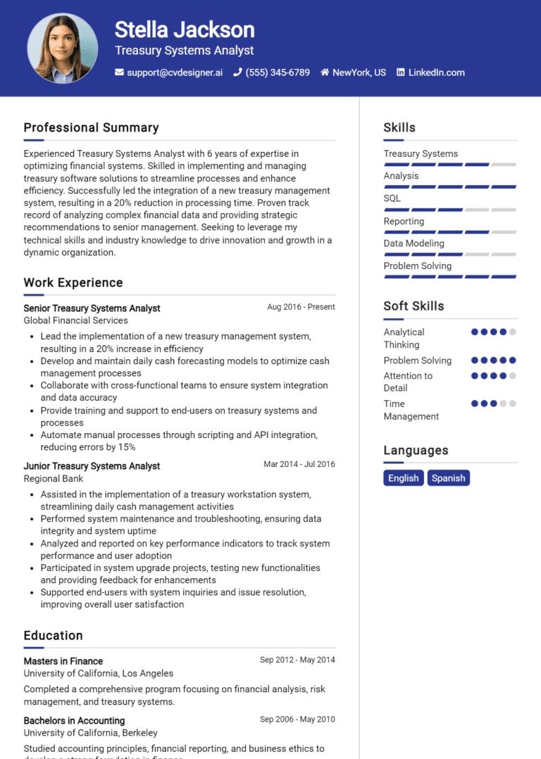 18 Treasury Systems Analyst Resume Examples And Templates for 2025: Expert Tips