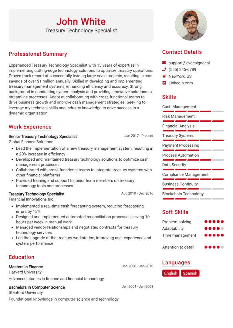 18 Treasury Technology Specialist Resume Examples And Templates for 2025