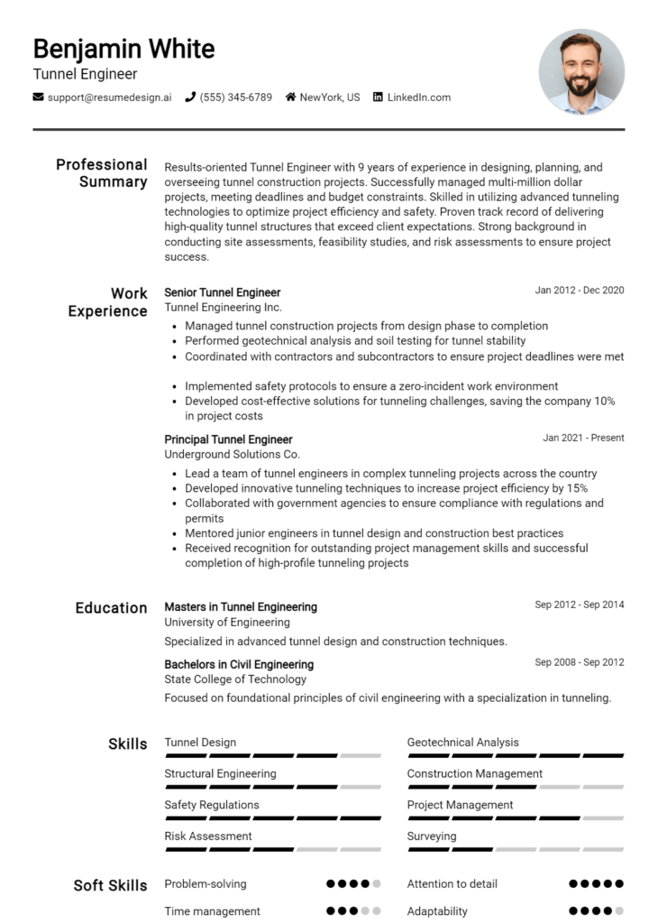 Tunnel Engineer Resume Example