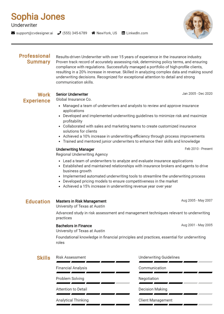16 Underwriter Resume Examples And Templates for 2025