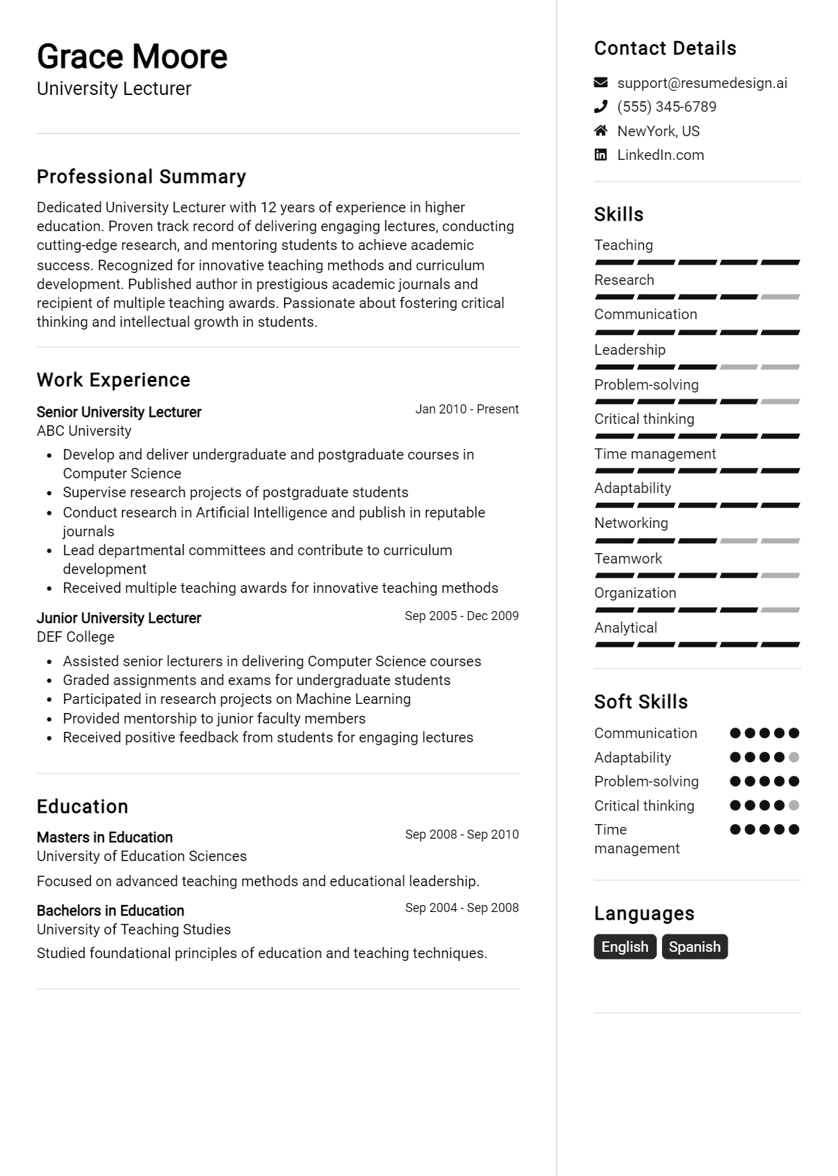 University Lecturer Resume Example