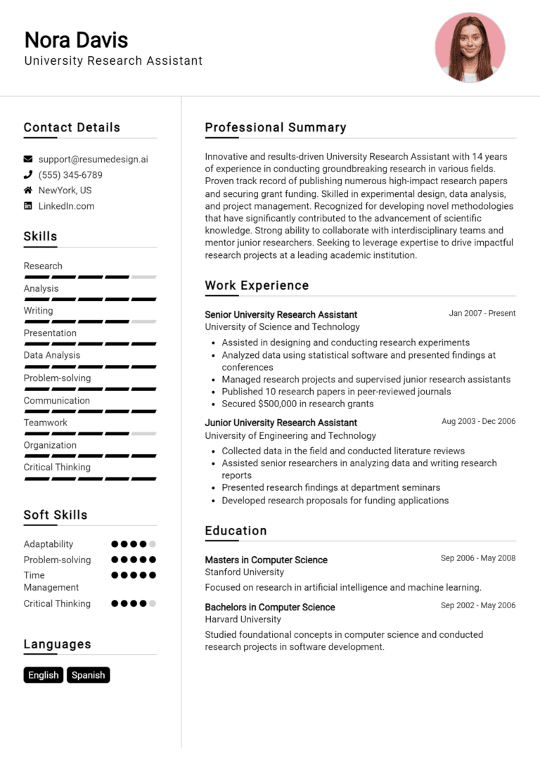 15 University Research Assistant Resume Examples And Templates for 2025
