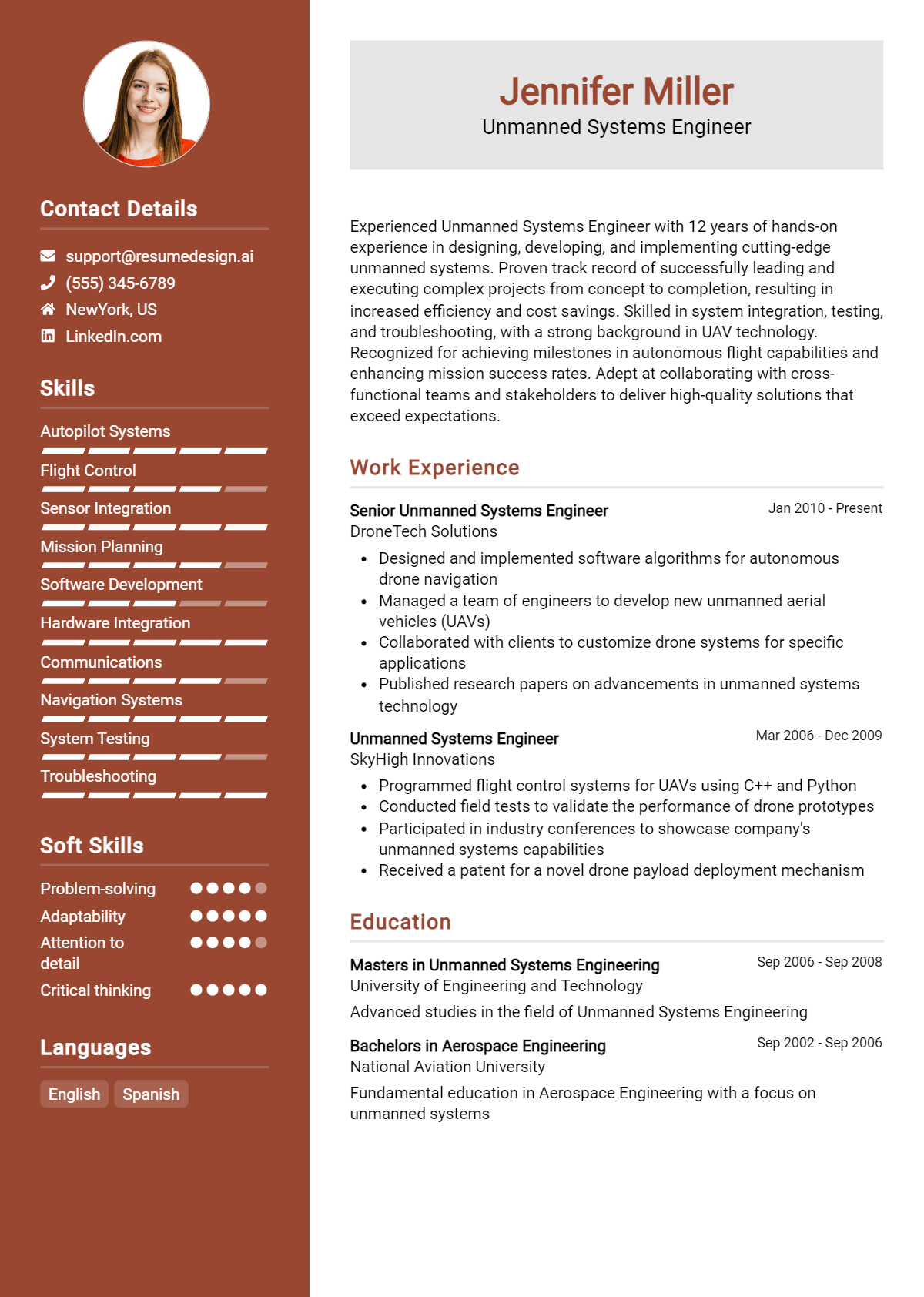 Unmanned Systems Engineer Resume Example