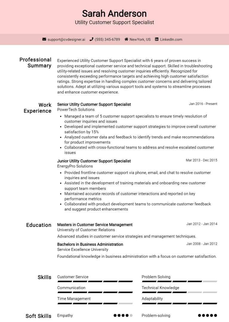 16 Utility Customer Support Specialist Resume Examples And Templates for 2025