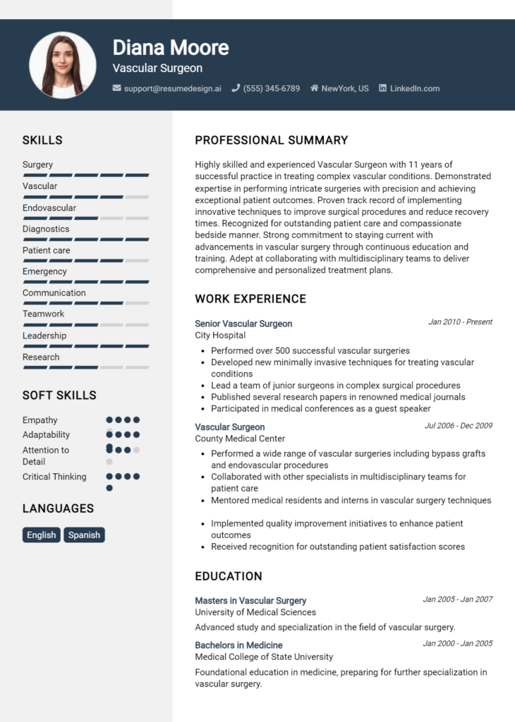 Vascular Surgeon Resume Example