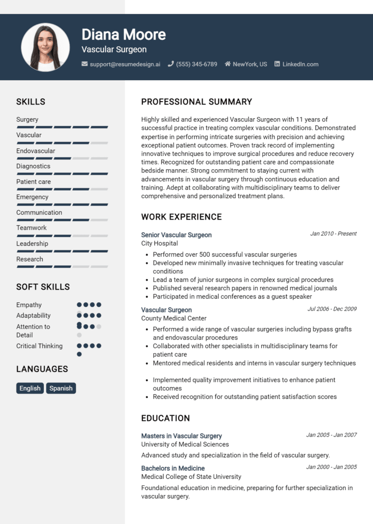 12 Vascular Surgeon Resume Examples And Templates for 2025