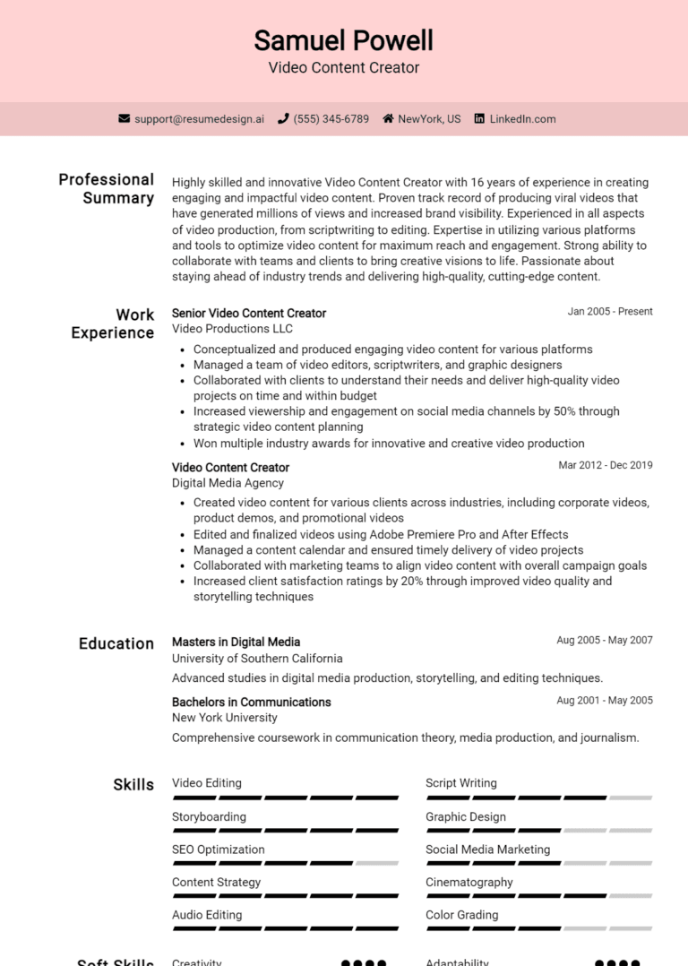 26 Video Content Creator Resume Examples And Templates for 2025: Expert Tips