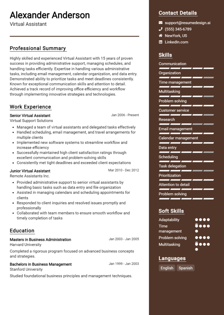 Virtual Assistant Resume Example