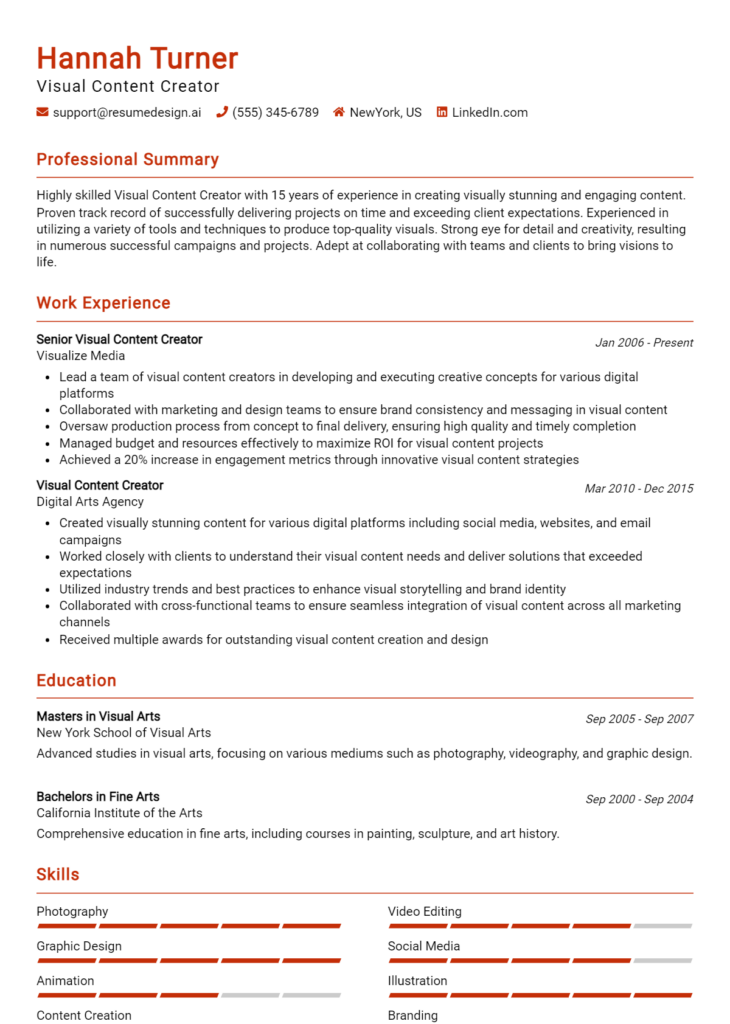 Visual Content Creator Resume Example