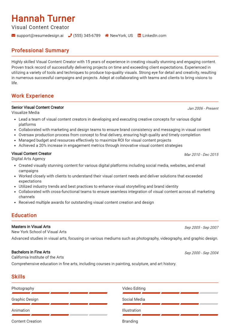 26 Visual Content Creator Resume Examples And Templates for 2025