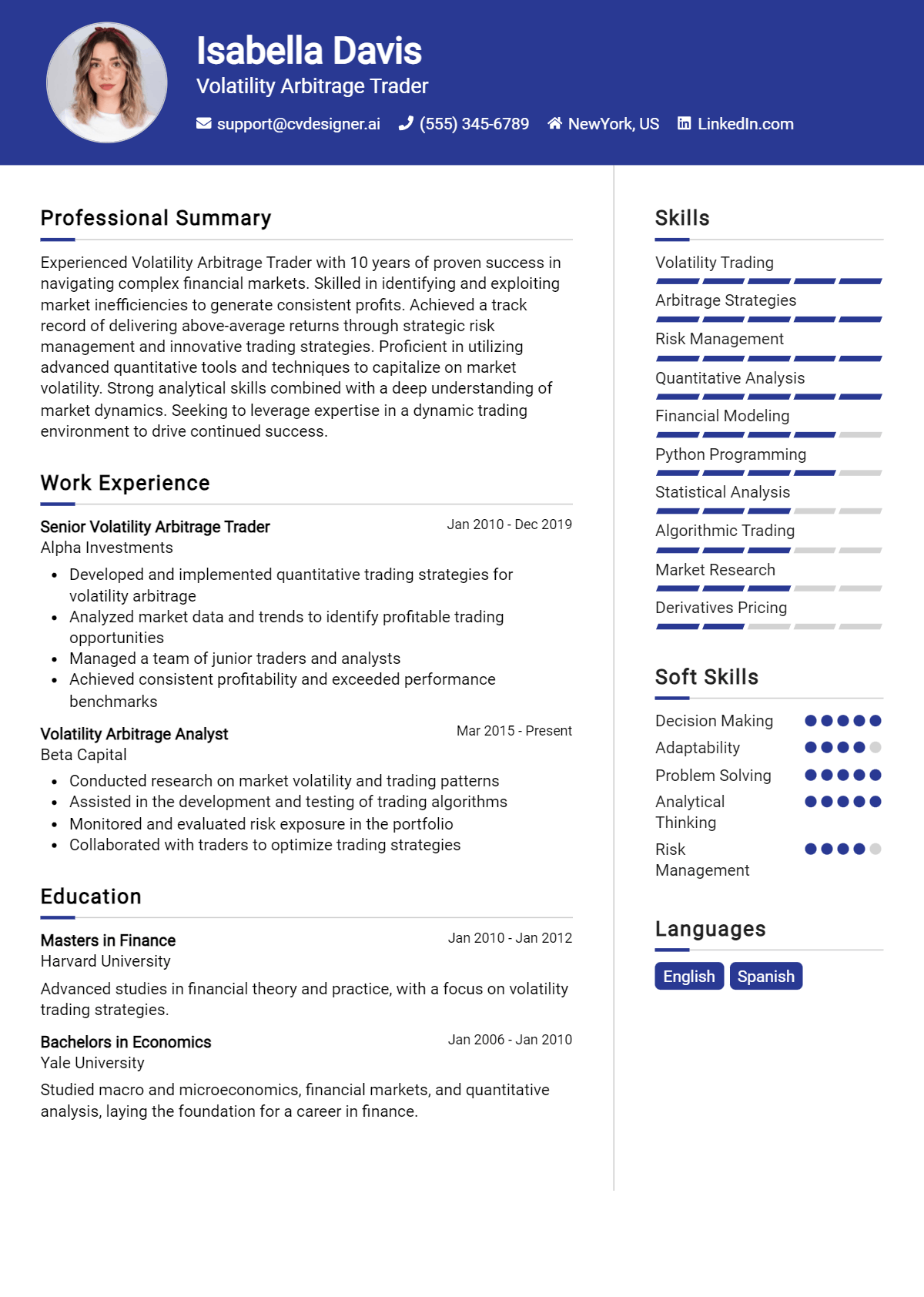 Volatility Arbitrage Trader Resume Example