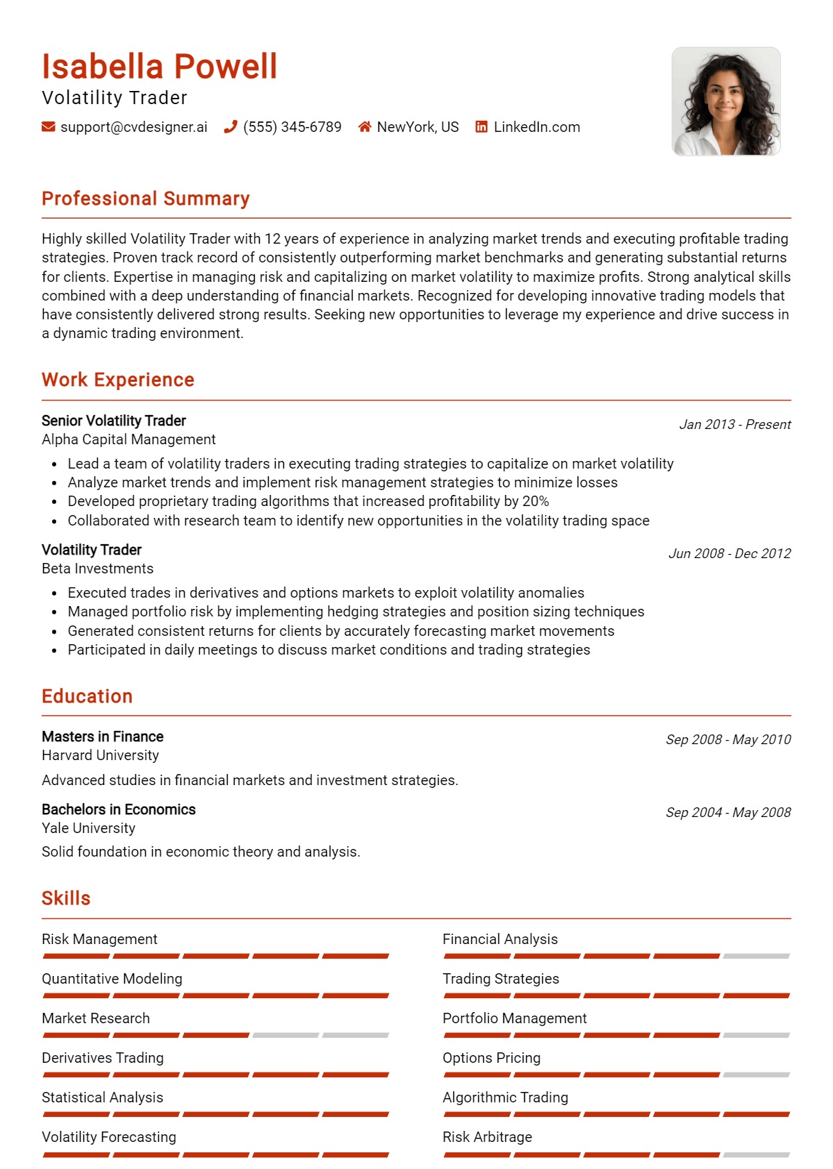 Volatility Trader Resume Example