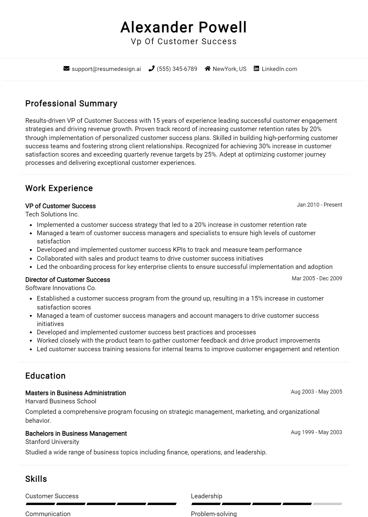 Vp Of Customer Success Resume Example