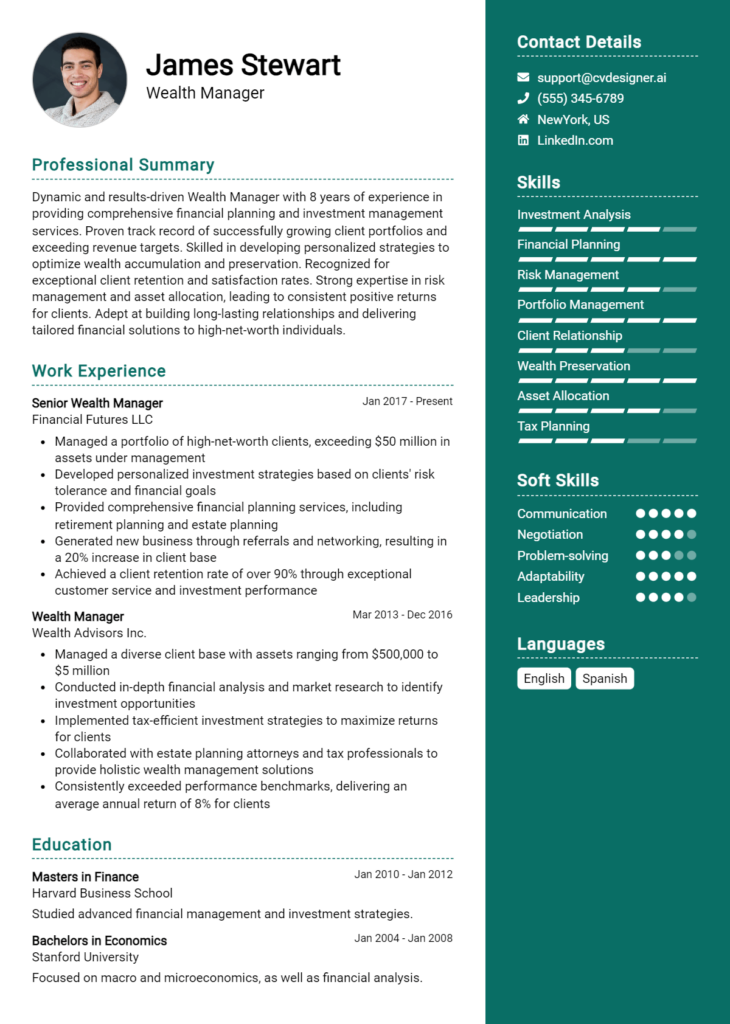 Wealth Manager Resume Example